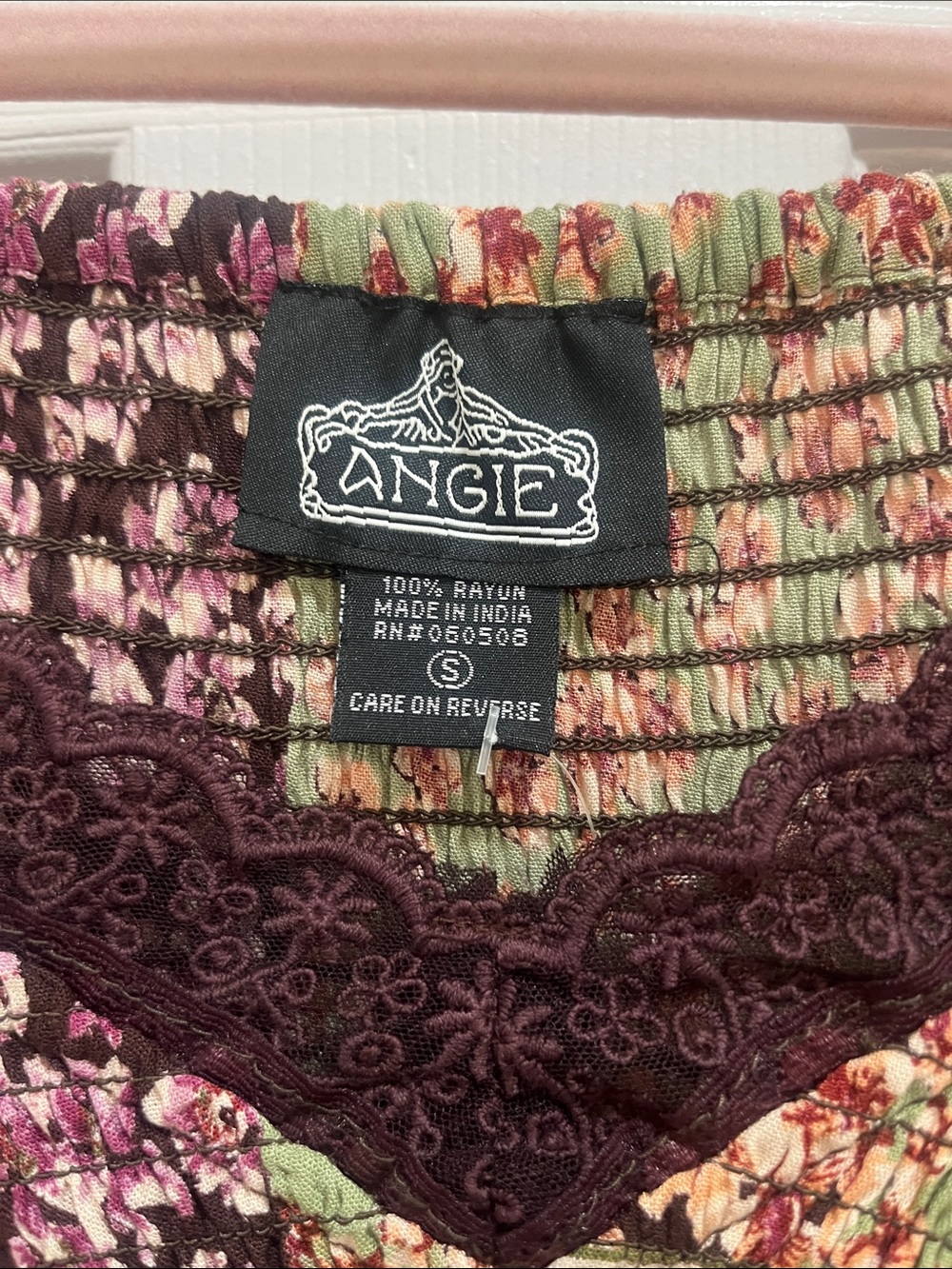 Angie Multicolor Floral Patchwork Peasant Tunic - Mustard, Green, Burgundy - Picture 2 of 4